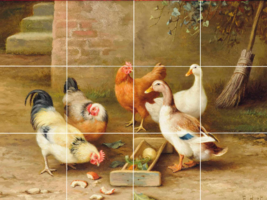 chickens and ducks in farmyard edgar hunt ceramic tile mural backsplash - £46.65 GBP+