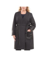 Calvin Klein Womens Plus Size Faux Leather Trim Jacket Open Front Gray 24W - £49.46 GBP