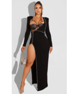 Sexy Gala Mesh Top Zippered Slit Maxi Dress Set - £99.91 GBP