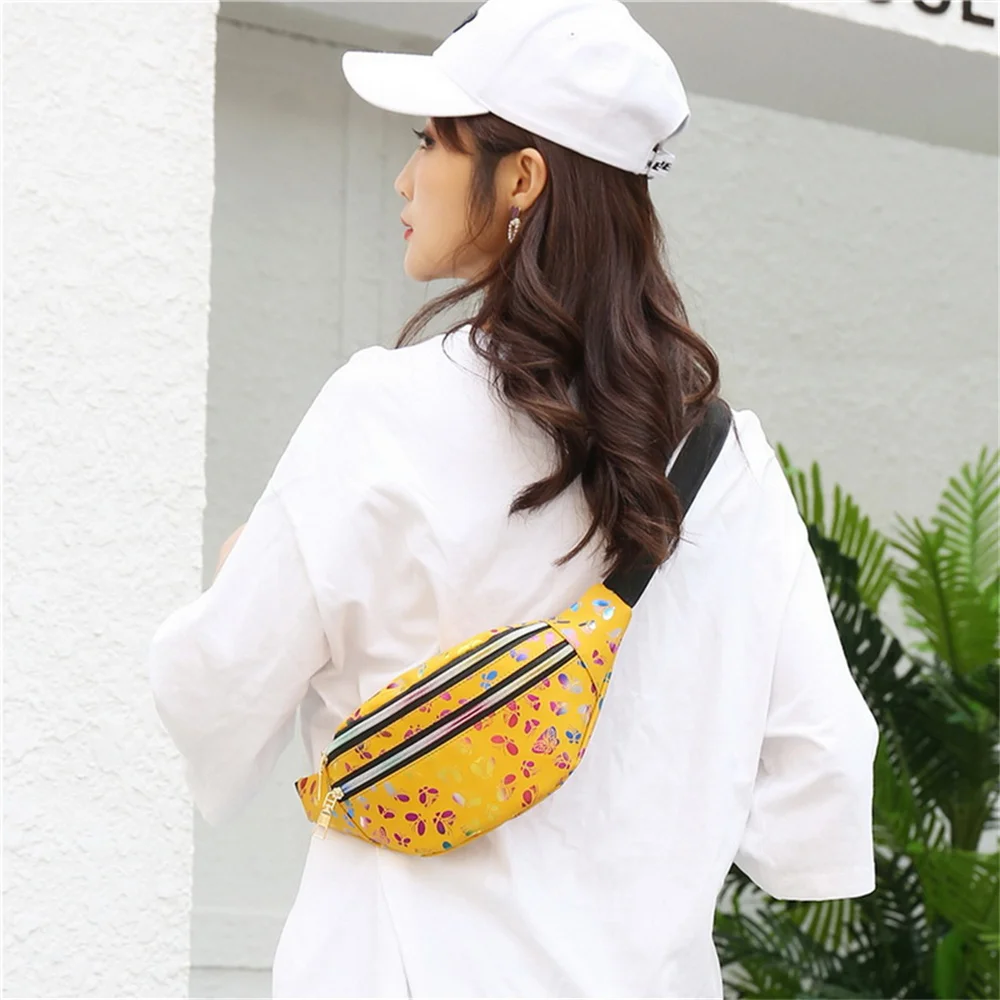 Pu Leather Double Zipper Printed Waist Bag Women Fanny Pack Colorful Girl Bum Me - $62.38