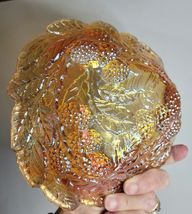 Amber Indiana Glass Candy Dish Loganberry & Leaf Design image 5