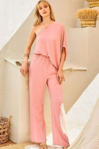 Women&#39;s One Shoulder 3/4 Sleeve Unbalanced Waist Elastic Solid Pants Jum... - $45.23 CAD