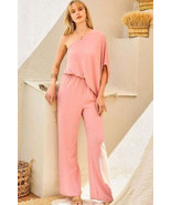 Women&#39;s One Shoulder 3/4 Sleeve Unbalanced Waist Elastic Solid Pants Jum... - $45.23 CAD