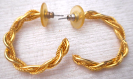 Twisted Half Hoop Earrings Pierced Gold Tone Rope Classic Career Cosplay 1 5/16&quot; - £7.96 GBP
