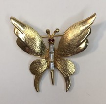 Pell Signed Vintage Gold Tone &amp; Rhinestone Butterfly Pin Brooch  - $34.99