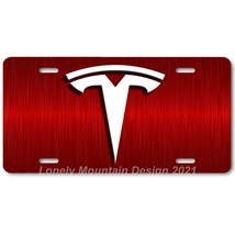 Tesla Logo Inspired Art White on Red FLAT Aluminum Novelty Car License Tag Plate - £14.38 GBP