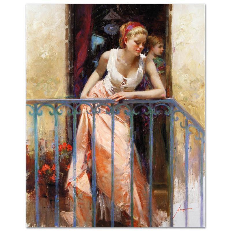 Primary image for Pino "At the Balcony" Looking over the balcony Embellished Canvas HS# 20x16