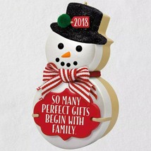 Hallmark 2018 The Gift of Family Snowman A Perfect Gift Box Ornament Candy Cane - £14.02 GBP