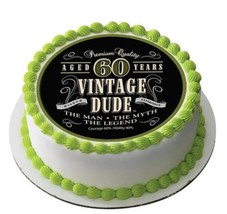 Vintage Dude 60th Birthday Edible Image Birthday  Cake Topper Decoration... - $7.47