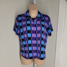 Notations Button Up Collared Shirt ~ Sz M ~ Purple &amp; Blue ~ Short Sleeve - £17.76 GBP