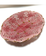 Oval Basket Bowl Ceramic Paprika Gold Accents Bread Fruit - £11.01 GBP