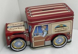 Vintage Cherrydale Farms Tin Delivery Truck Coin Money Bank, Rolling Wheels - £7.18 GBP