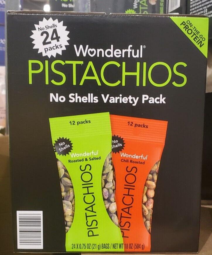 WONDERFUL PISTACHIOS NOSHELL VARIETY PACK, 0.75 OZ, 24COUNT Nuts