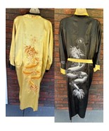 Asian Kimono Large Reversible Yellow Black Satin Full Long Length Robe P... - £37.13 GBP
