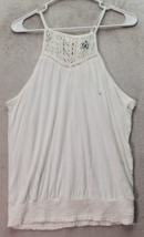 Aéropostale Tank Top Womens Medium White Sheer Lace Panel Ruched Drawstring Back - £13.75 GBP
