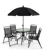6 Pieces Patio Dining Set Folding Chairs Glass Table Tilt Umbrella for G... - £225.44 GBP