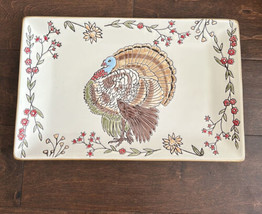 Eli &amp; Ana Turkey Print Ceramic Platter Floral Thanksgiving Fall New - $36.99