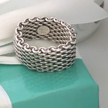 Size 7.5 Tiffany &amp; Co Sterling Silver Somerset Mesh Weave Ring Unisex AUTHENTIC - £251.79 GBP