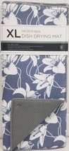 Extra Large Microfiber Dish Drying Mat (24&quot;x18&quot;) WHITE FLOWERS, grey, SL - $16.82