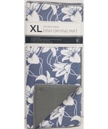 Extra Large Microfiber Dish Drying Mat (24&quot;x18&quot;) WHITE FLOWERS, grey, SL - £13.15 GBP