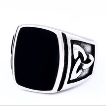 BEIER Punk Titanium Steel Ring for Men Jewelry Flat Black Stone Valknut Signet R - £8.34 GBP