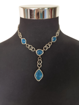 Women&#39;s Y-Drop Necklace Blue &amp; Silver Color Stamped NRQ on the back Adj Chain - £9.52 GBP