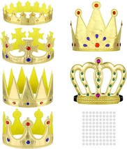 6Pcs Golden King Crown for Kids Birthday King Queen Prince Princess Cloth Gold C - £23.39 GBP