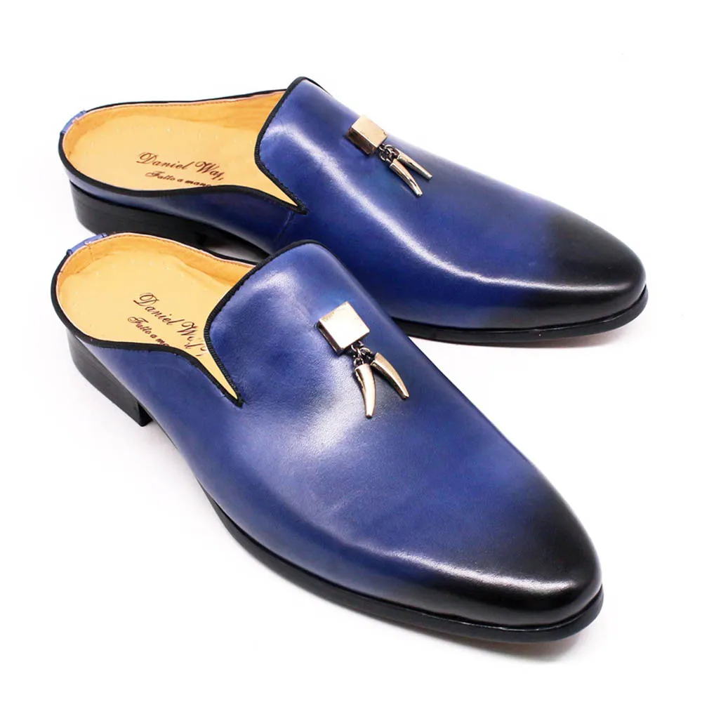 Italian Style Men Slippers Genuine Cow Leather Loafers Causal Outdoor Ha... - $136.98