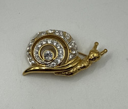 Swarovski Vintage Clear Crystal Snail Brooch Swan Pin Jewelry Gold Plated - $24.70