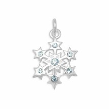 Small Aqua Blue Crystal Snowflake Charm Womens Wedding Pendant 14K White Gold Fn - £19.58 GBP
