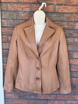 Cognac Beige Genuine Leather Jacket Small Buttery Soft 3 Button Pockets ... - $118.75