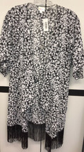 NWT LuLaRoe Small Black &amp; White Floral Monroe Kimono With Fringe - £32.84 GBP