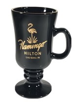 Vintage Flamingo Hilton Laughlin Black Gold Rim Pedestal Coffee Cup Mug ... - $13.99