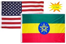 3x5 3x5 Wholesale Set (2 Pack) USA American &amp; Ethiopia Country Flag Banner Fad - £7.75 GBP