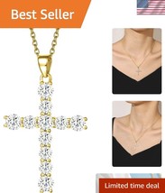 Elegant Gold Plated Cross Necklace with CZ Stones for Women - 18&quot; Gift R... - $952.78 MXN