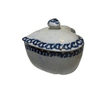 VTG Heart Shaped Dish Trinket Box Blue &amp; White Ceramic  5”x 5.5” speckled - $12.57