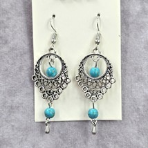 Zara Silver Blue Circle Drop Dangle Hook Fashion Jewelry Earrings NWT JB... - $15.00