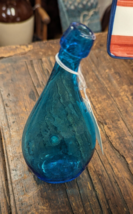Early Antique Hand Blown Teal Blue Apothecary Bottle Unique Curved Neck -2 - £31.76 GBP
