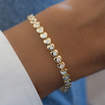 3Ct Moissanite Set Heart Link Bracelet in 14K Yellow Gold Over - Valentine Gift - £118.02 GBP