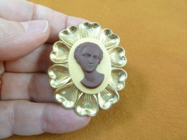 CA1-83 Rare African American LADY ivory + milk chocolate resin CAMEO Pin Pendant - £25.40 GBP