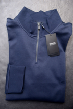 Hugo Boss Mens B-Sidney 1/4 Zip Dark Blue Cotton Sweatshirt Sweat Big &amp; Tall 3XL - £54.69 GBP