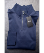 Hugo Boss Mens B-Sidney 1/4 Zip Dark Blue Cotton Sweatshirt Sweat Big &amp; ... - £54.69 GBP