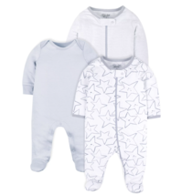 Little Star Baby Sleeper Set 3 Pc Stars Front Zipper Footie Unisex Pajamas 0-3M - £9.61 GBP