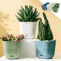 Cream Color Planter Window Box Pots 5.9 Inch with Drainage Holes and Tra... - $37.22