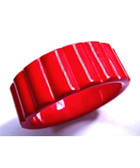 Vintage Lucite Lipstick Red Bracelet Molded Carved Wide Bangle Chunky 1960's - $26.00
