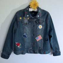 Vintage Riders Denim Jeans Jacket Women&#39;s XL Embroidered Patches Hippie ... - £23.48 GBP