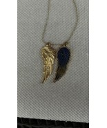 House Of Harlow Angel Wing Necklace  Long Blue Gold Rhinestone Reversible - £18.26 GBP