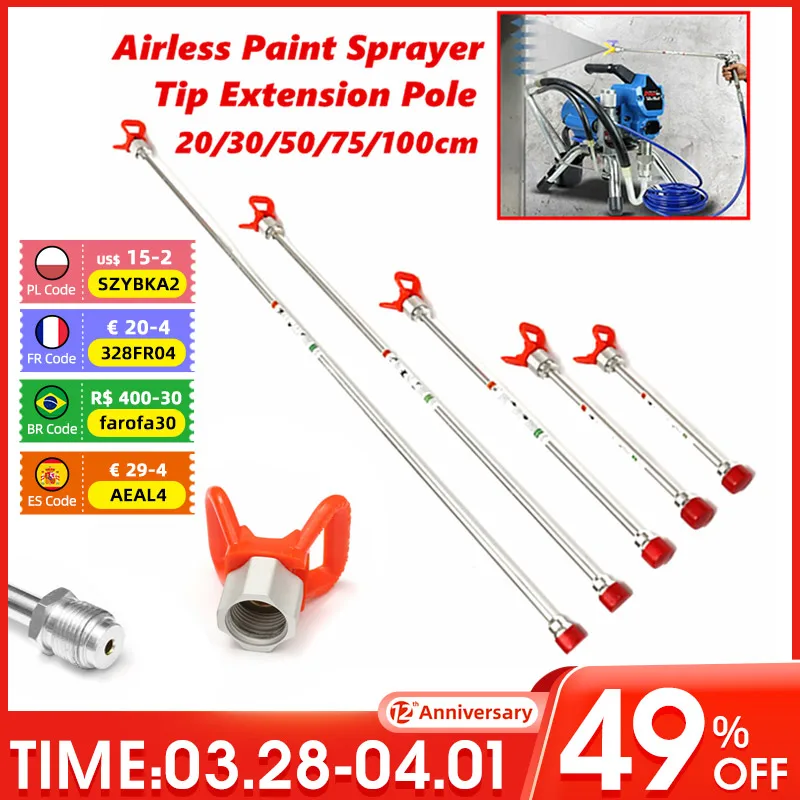 20/30/50/75/100cm Sprayer Extension Rod Airless Paint Spray s Tip Extension Pole - $287.88