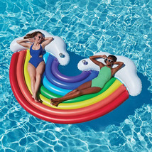 Pool Float | 2 Person Full Size Reclining Rainbow Float w/ Pillows and Cupholder - £17.19 GBP