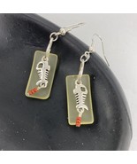 Gold Sea Beach Glass Dangle Earrings Fish Bones Handmade Yellow - $19.99